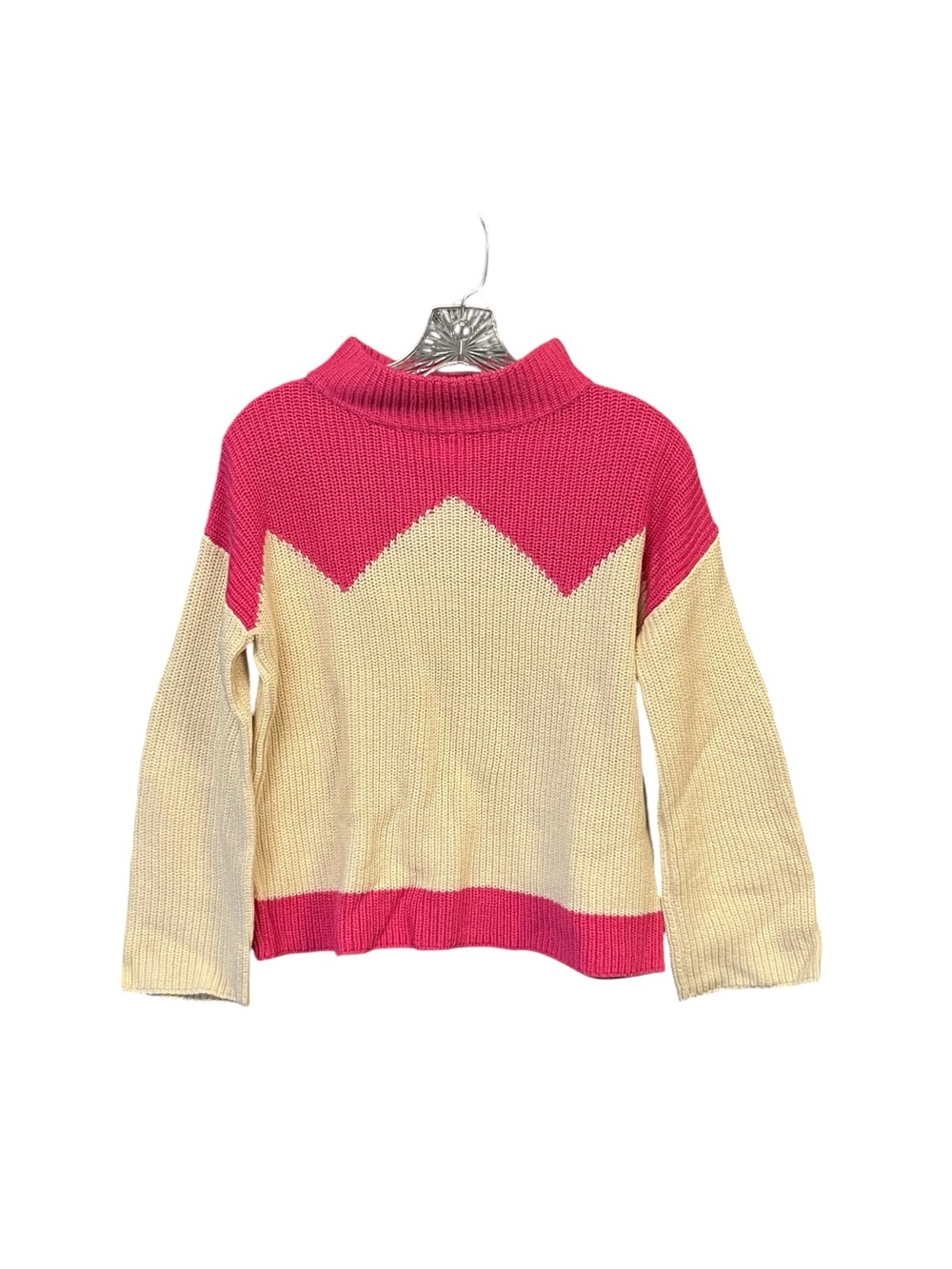 The Reeds x J.Crew Mock Neck Colorblock Sweater XXS Pink Cream Rib Knit